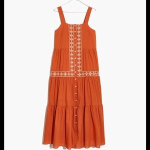 Embroidered Button-Front Tiered Midi Dress *deeply flawed* see last pic